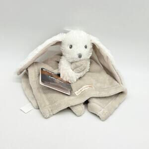Blankets & Beyond Gray & White Bunny Baby Security Blanket Lovey NEW
